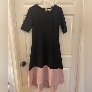 Boden fit and flare dress in black and milkshake color scheme.